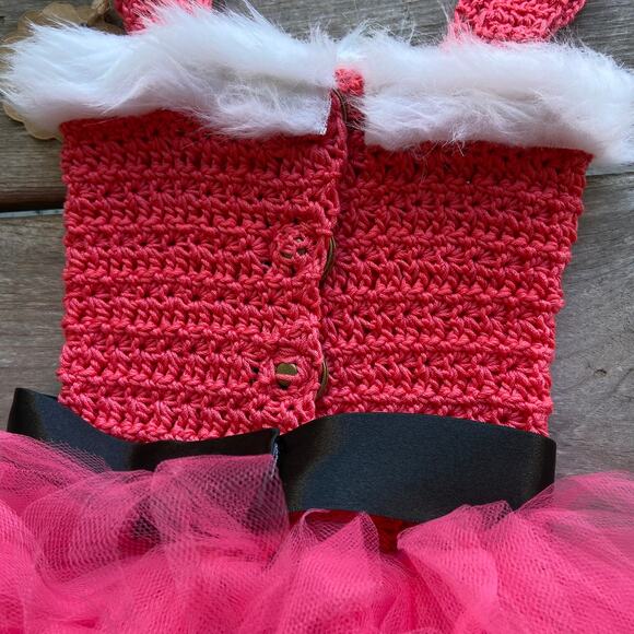 Kirkescrochet Girls Dress Pink Santa Tutu Christmas Crochet Dress Handmade NEW - Picture 4 of 5